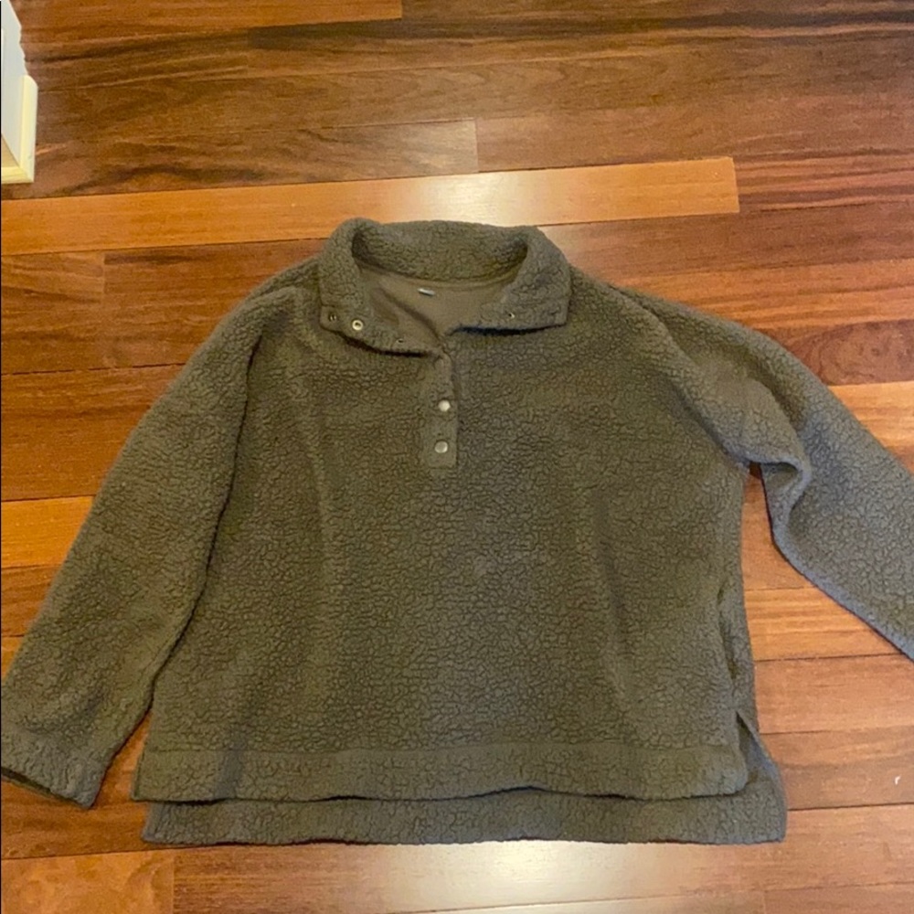Olive Quarter Snap Button Aerie Sherpa Pullover